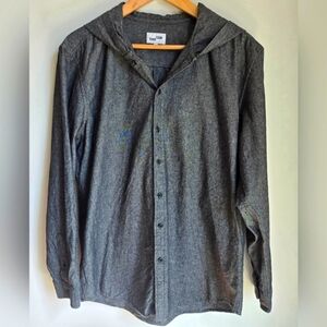 Like New FRANK + OAK Black/Gray Cotton Button-Up Shirt with Hood